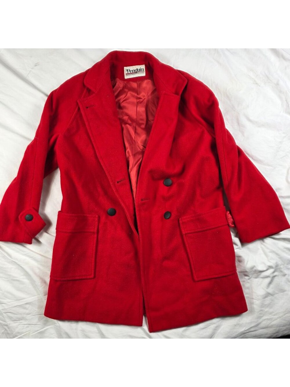Penguin Womens Size 10 Red Wool Double Breasted Pea Coat Warm Winter Jacket